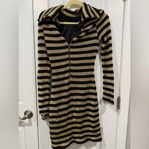 Beulah Black and Gold Striped Long Sleeve Dress